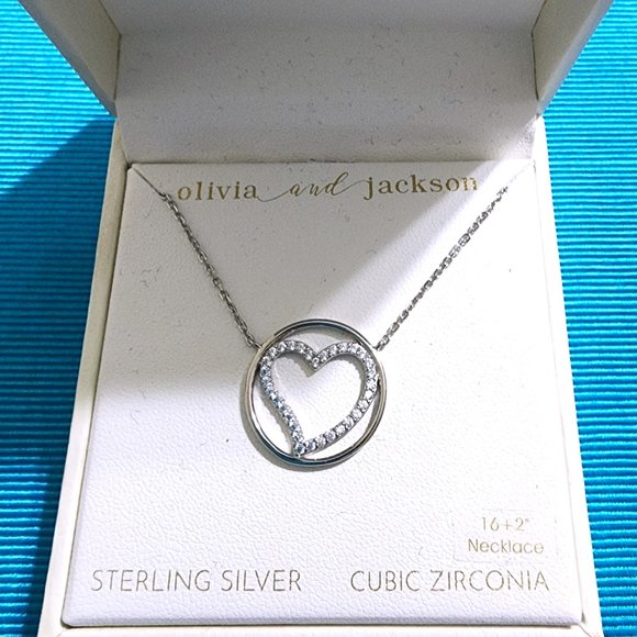 Olivia and Jackson Heart in a Circle Necklace Sterling Silver/Cubic Zirconia - Picture 4 of 15